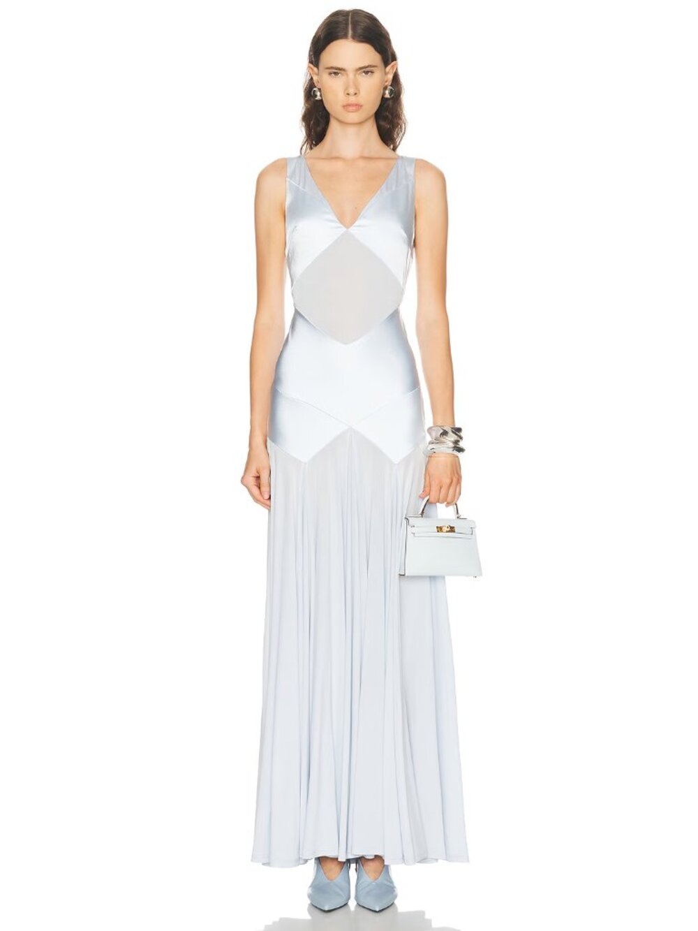 self-portrait Satin Jersey Maxi Dress in Blue